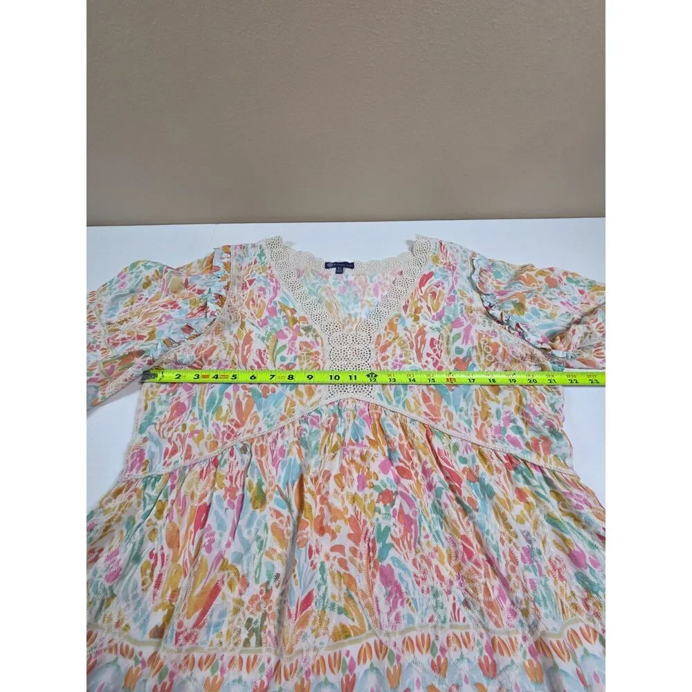 Democracy XL Boho Floral Embroidered Crochet Lace Peasant Blouse Cottagecore - Picture 6 of 8